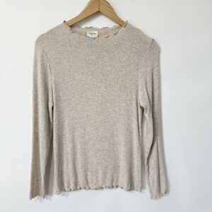 Short Story‎ Ribbed Sweater Size Large Petite Blush Ruffle Trim Stretchy Soft